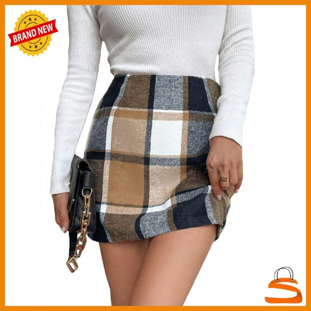 High Waisted Wool Plaid Pencil Skirt A-Line Mini Midi